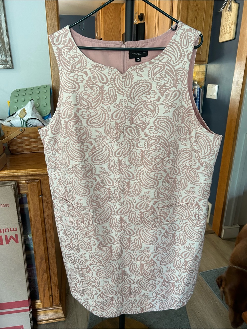 Victoria Beckham Cream and Pink Paisley Sleeveless Shift Dress